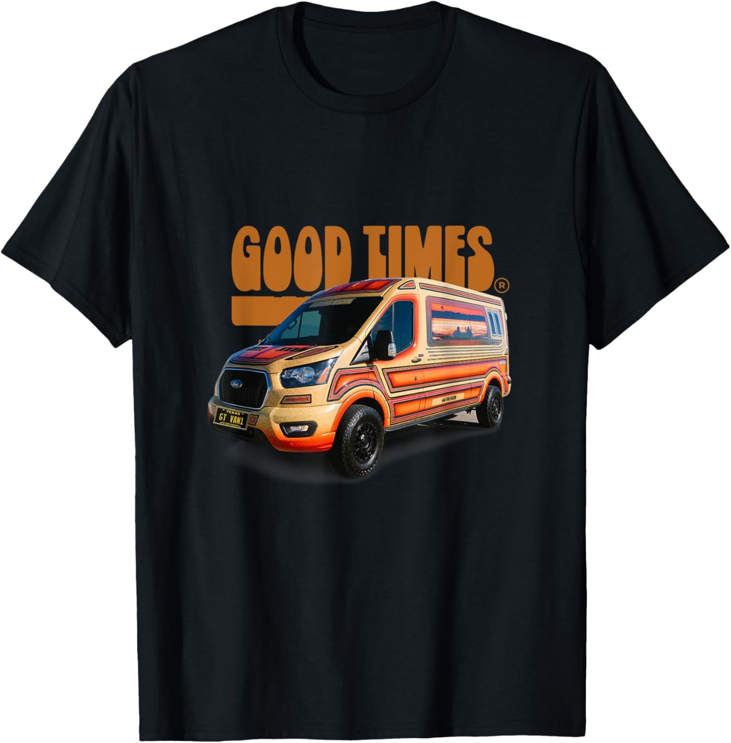 GOODTIMESVANS.com -Adults Kids Black Small Classic Fit Cotton 100% Short Sleeve Custom Design Retro-Modern Custom Van Lightweight Classic Fit Double Cuff Pull On 0 Pockets T-Shirt - T-Shirt | Black