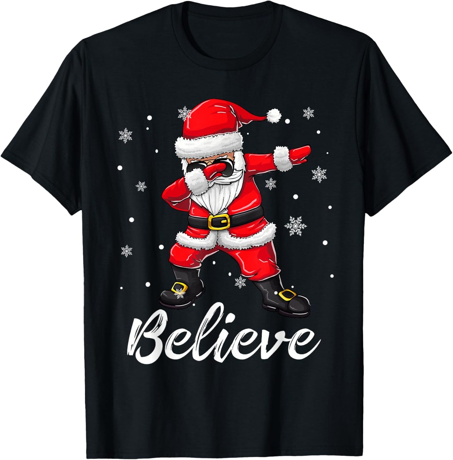 Believe Christmas Shirt Dabbing Santa Claus Kids Boys Girls T-Shirt - T-Shirt | Black