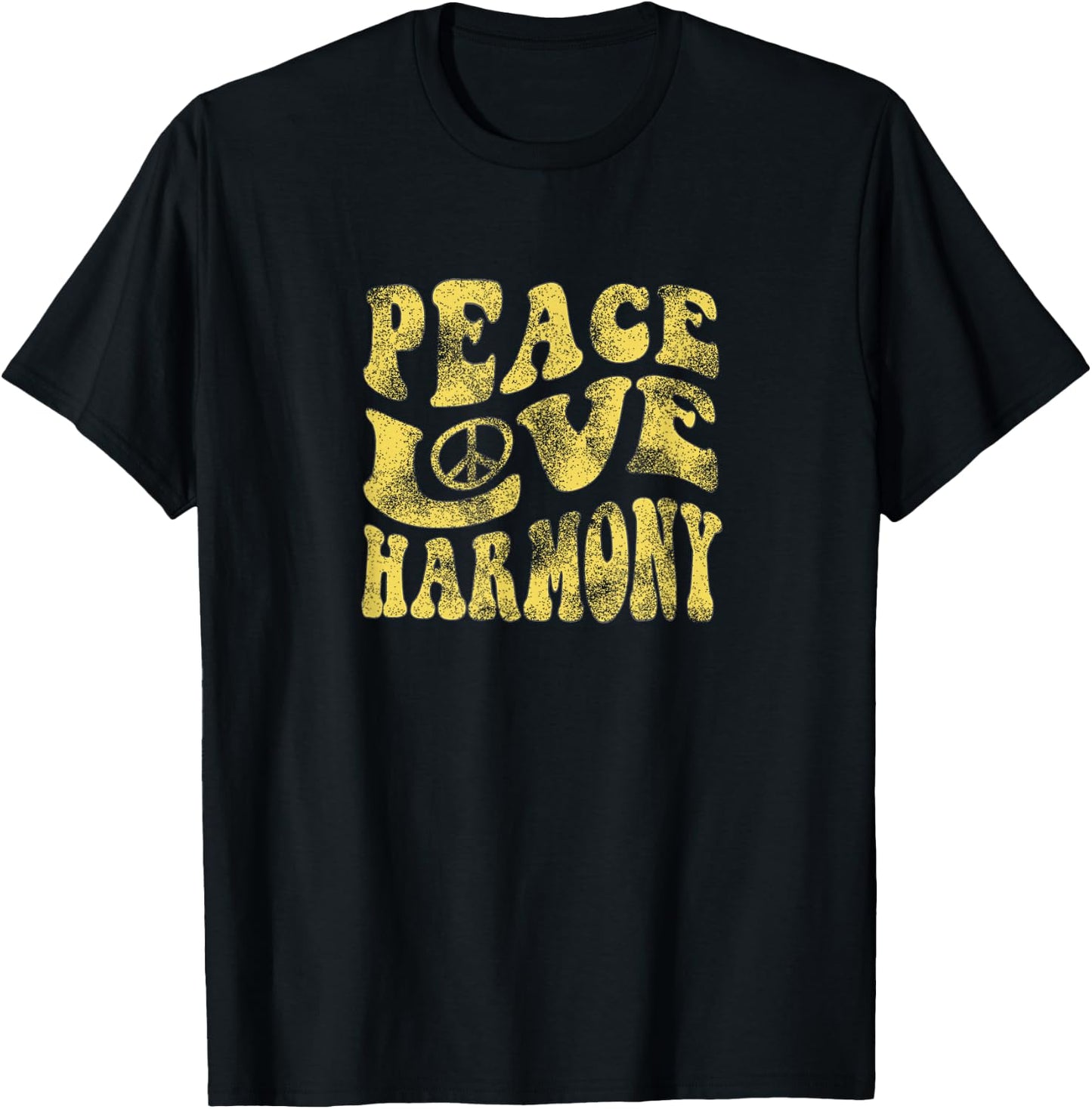 Peace Love Harmony Groovy Hippie Retro T Shirt T-Shirt - T-Shirt | Black