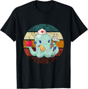 Octopus Doctor Retro Cephalopod Sea Monster Vintage Kraken T-Shirt - T-Shirt | Black
