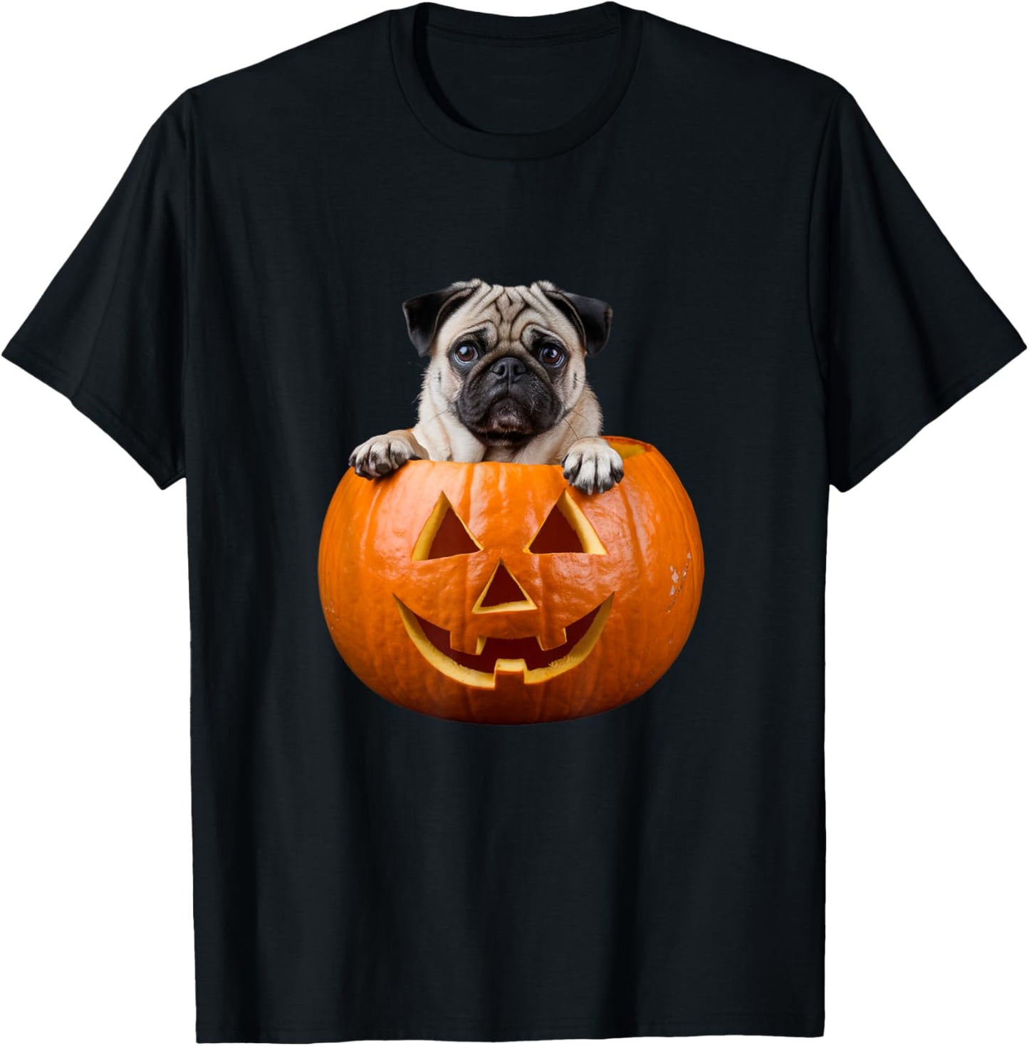 Pug in Pumpkin Halloween Dog Costume T-Shirt - T-Shirt | Black