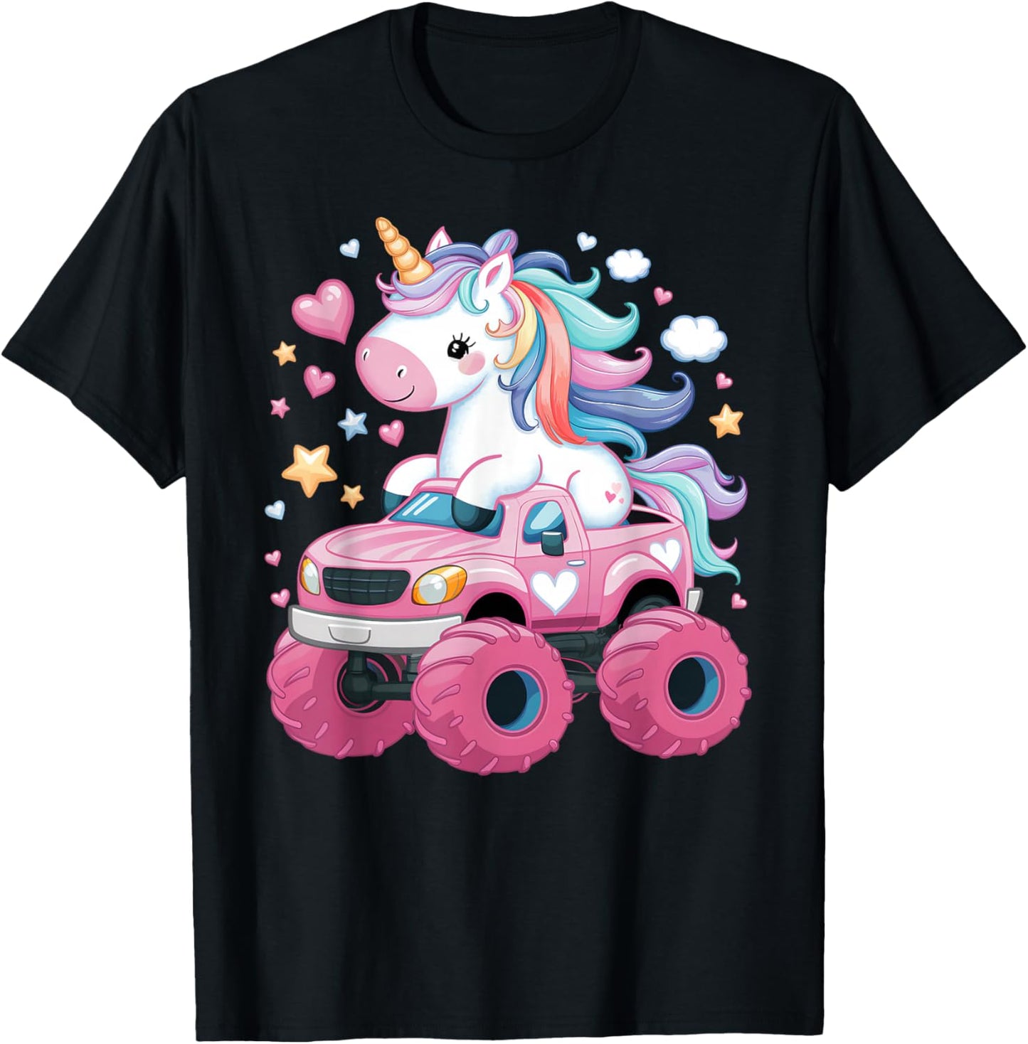Monster Truck Unicorn Birthday Party Girl Monster Truck T-Shirt - T-Shirt | Black