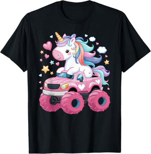 Monster Truck Unicorn Birthday Party Girl Monster Truck T-Shirt - T-Shirt | Black