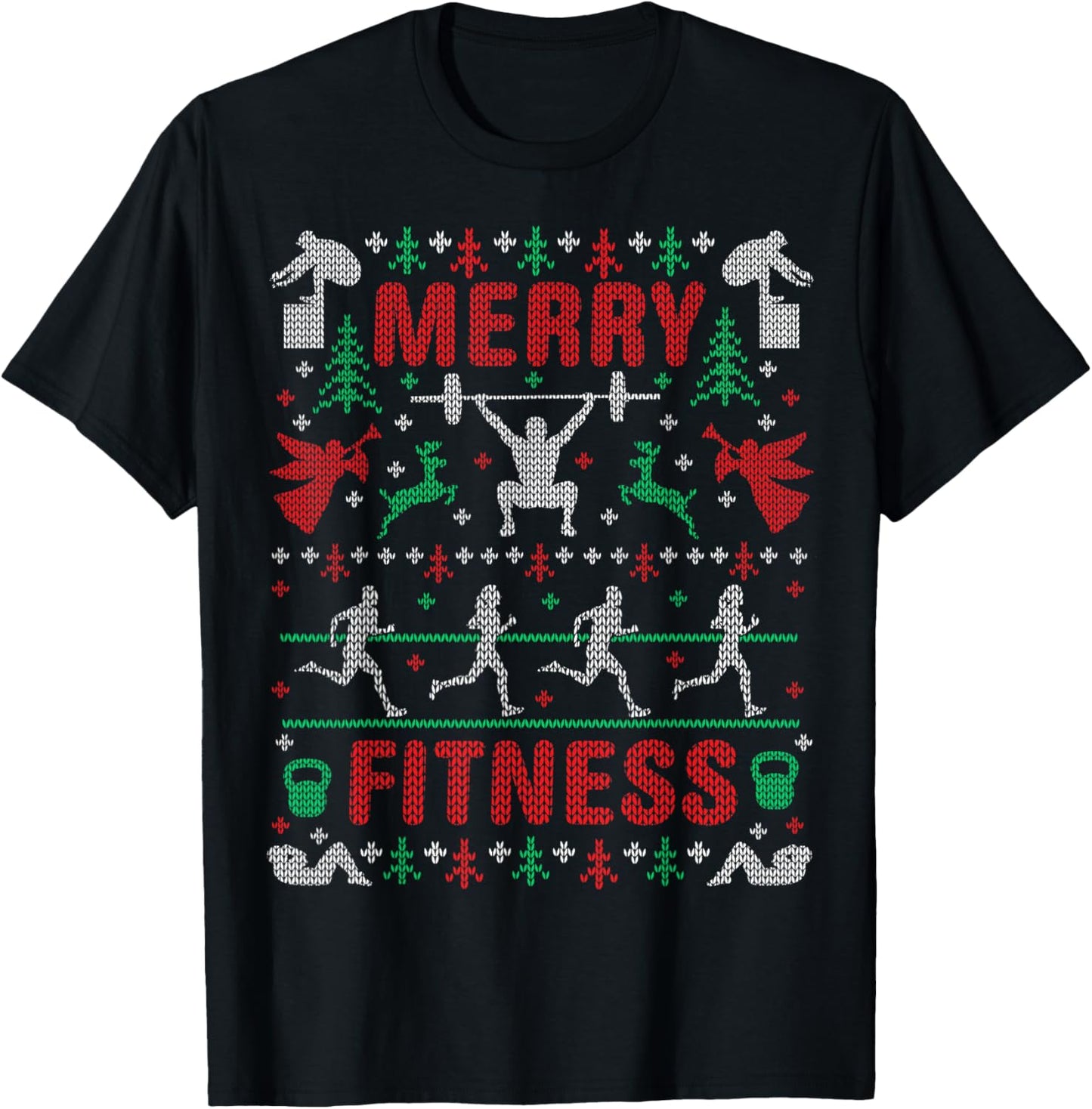 Merry Fitness Workout Ugly Christmas Sweater Party Gifts T-Shirt - T-Shirt | Black