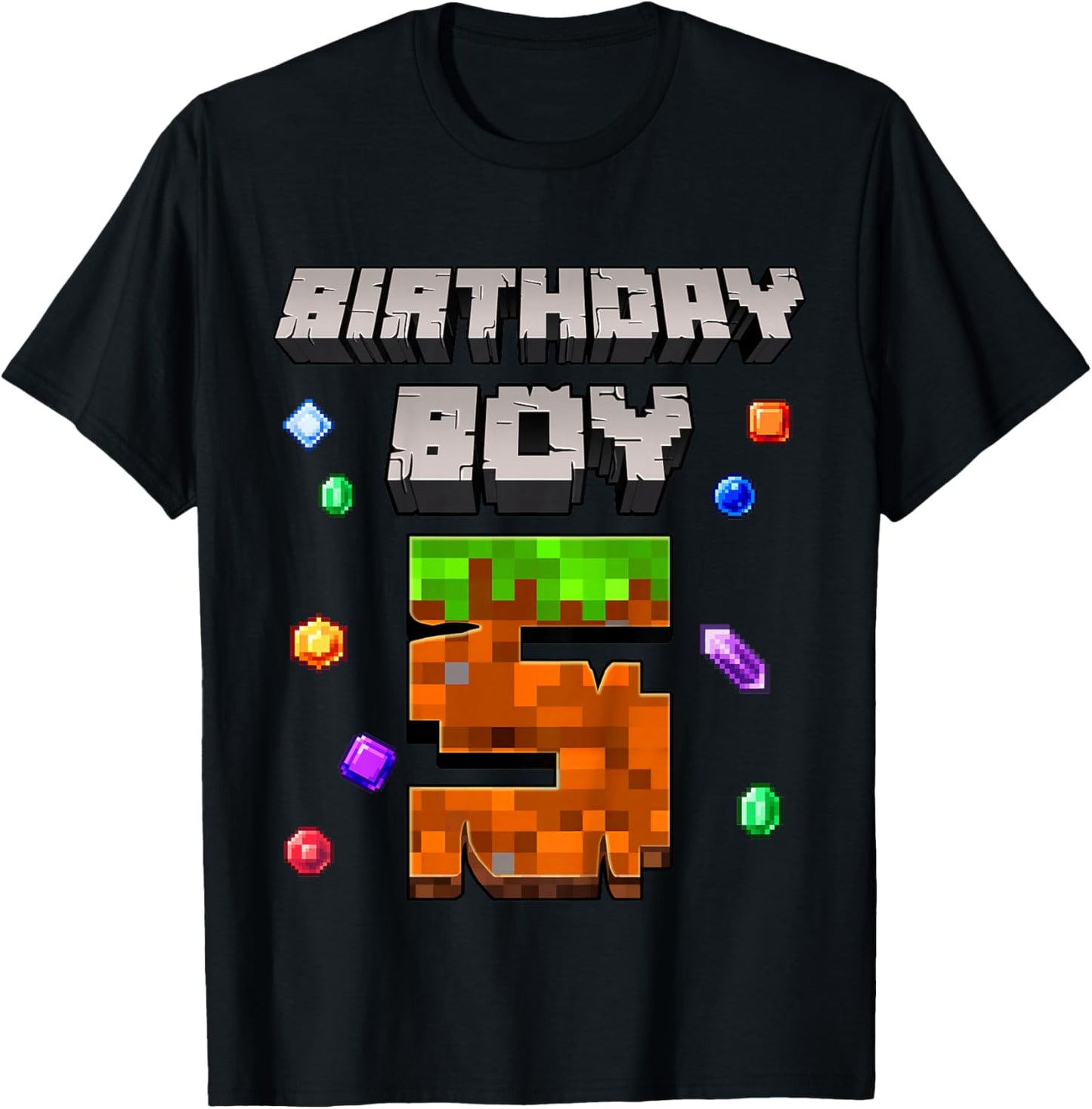 Kids 5th Birthday Boy 5 Video Gamer Pixel Number Five Bday Party T-Shirt - T-Shirt | Black