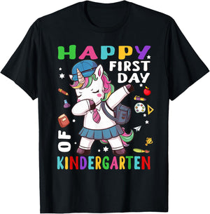 Happy 1st Day of Kindergarten Dabbing Unicorn Back to School T-Shirt - T-Shirt | Black