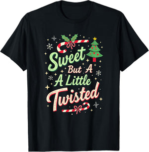 Sweet But Twisted Funny Christmas Candy Cane Xmas T-Shirt - T-Shirt | Black