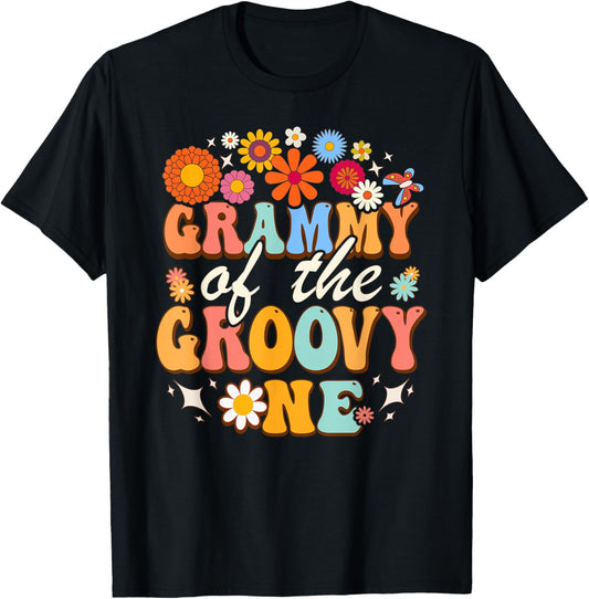 Grammy of Groovy One Matching Family First Birthday Party T-Shirt - T-Shirt | Black