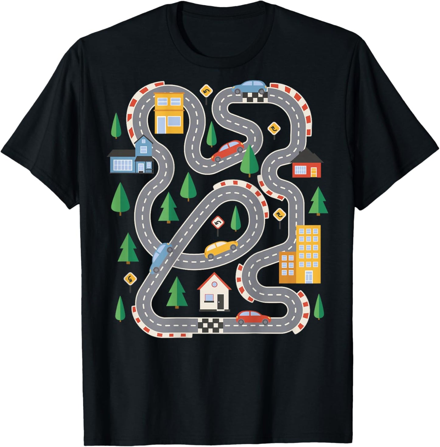 Cool Playmat Car Race Track On Back Cute Toddler Fathers Day T-Shirt - T-Shirt | Black