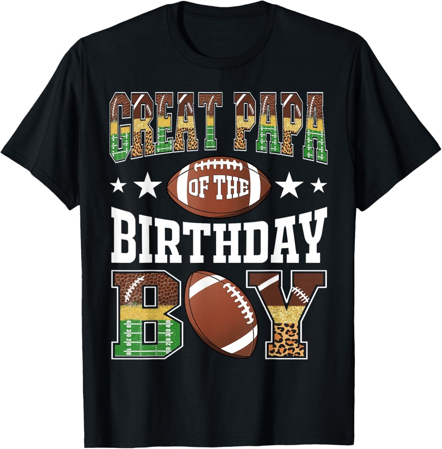 Great Papa Of The Birthday Boy Football Leopard Game Day T-Shirt - T-Shirt | Black