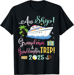 Aw Cruise Ship Grandma & Granddaughter Trip 2025 Family Day T-Shirt - T-Shirt | Black
