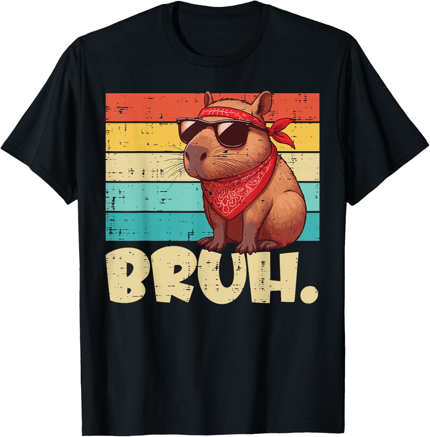 Capybara Bruh Bandana Retro Capy Meme Rodent Women Men Kids T-Shirt - T-Shirt | Black