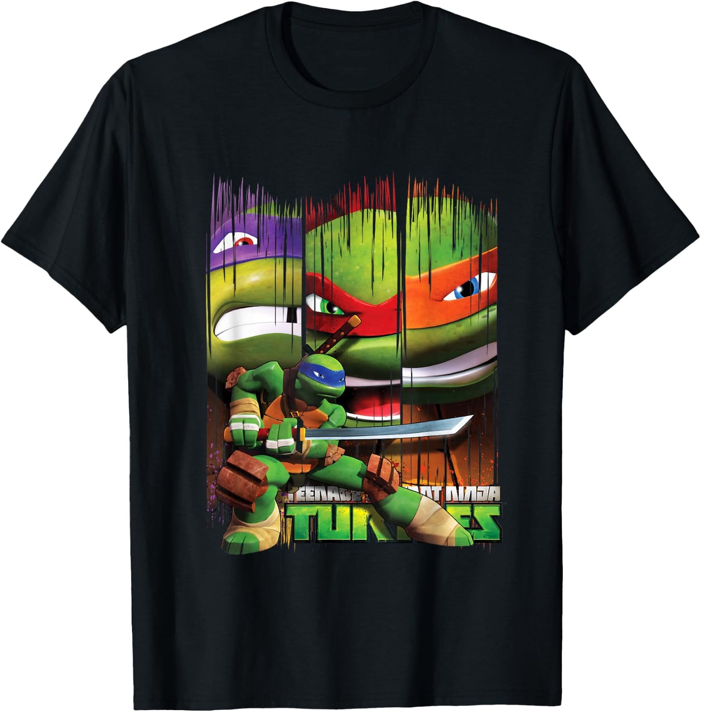 TMNT Leonardo In Front group Shot T-Shirt - T-Shirt | Black