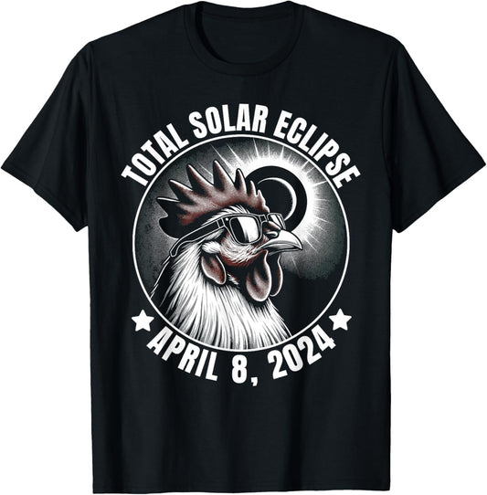 2024 Total Solar Eclipse Chicken Wearing Glasses Totality T-Shirt - T-Shirt | Black