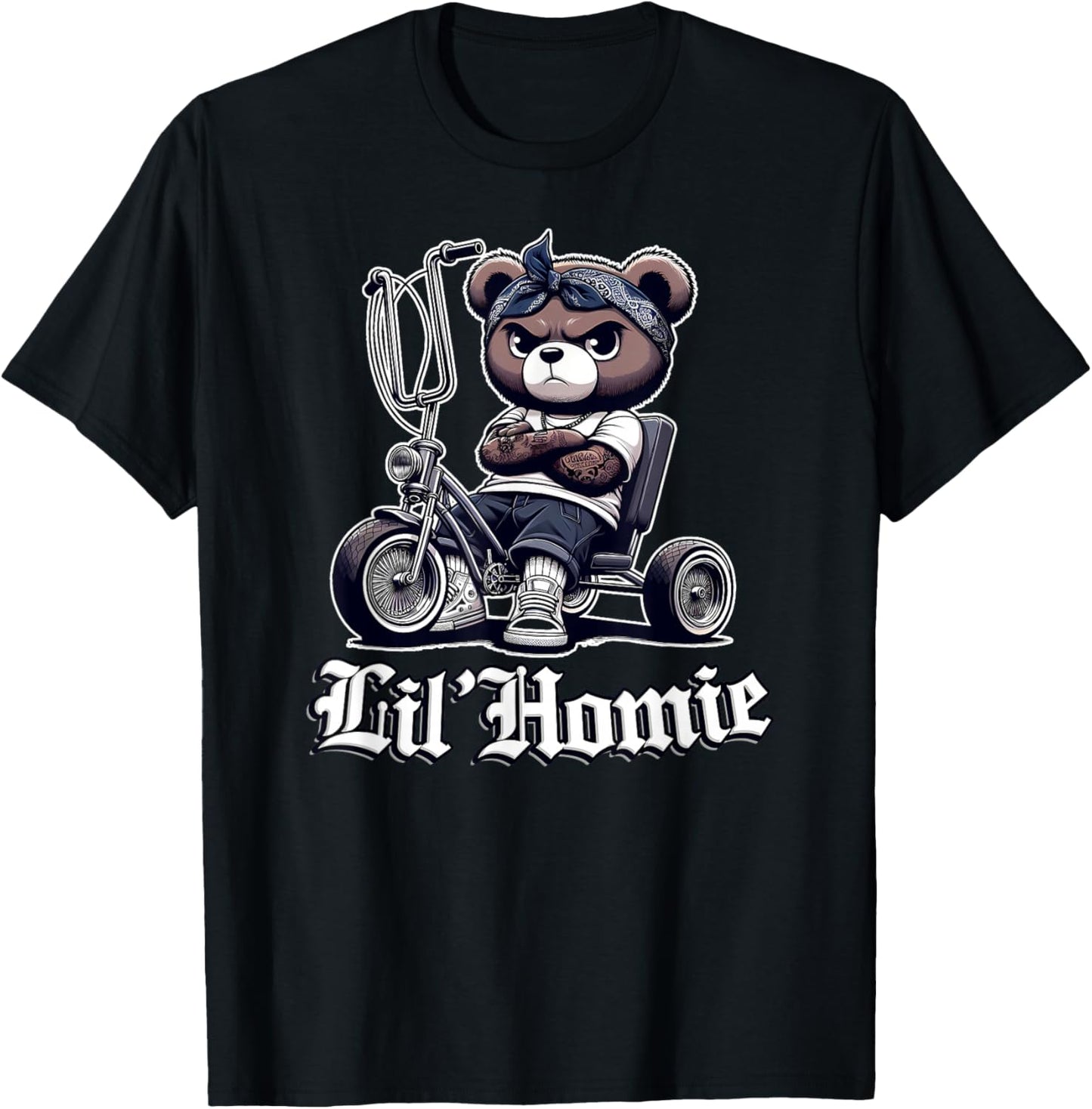 LIL HOMIE Cute Teddy Bear Hip Hop Chicano Lowrider Cholo T-Shirt - T-Shirt | Black