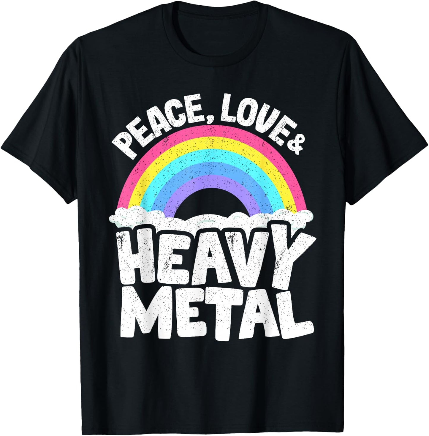 Punk Kids Band Metal Rainbow Retro Peace Love & Heavy Metal T-Shirt - T-Shirt | Black