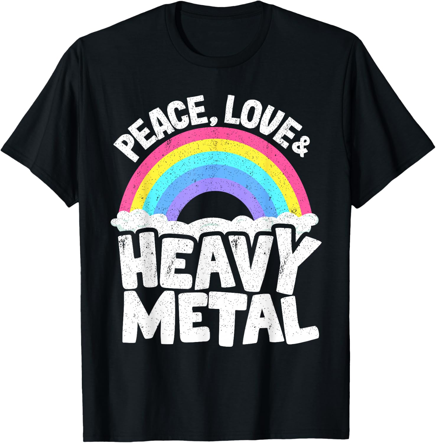 Punk Kids Band Metal Rainbow Retro Peace Love & Heavy Metal T-Shirt - T-Shirt | Black