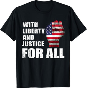 With Liberty And Justice For All USA fist flag T-Shirt - T-Shirt | Black
