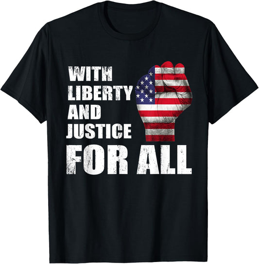 With Liberty And Justice For All USA fist flag T-Shirt - T-Shirt | Black