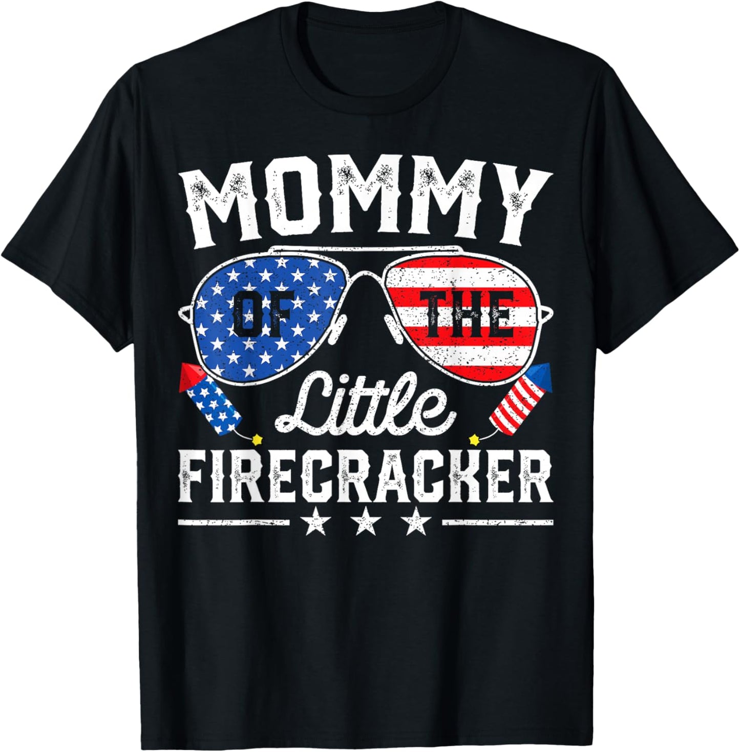 4th of July Birthday Mom Mommy Of The Little Firecracker T-Shirt - T-Shirt | Black