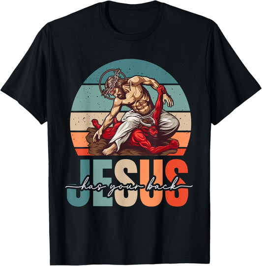 Jesus Has Your Back Jiu Jitsu Vintage Christian T-Shirt - T-Shirt | Black