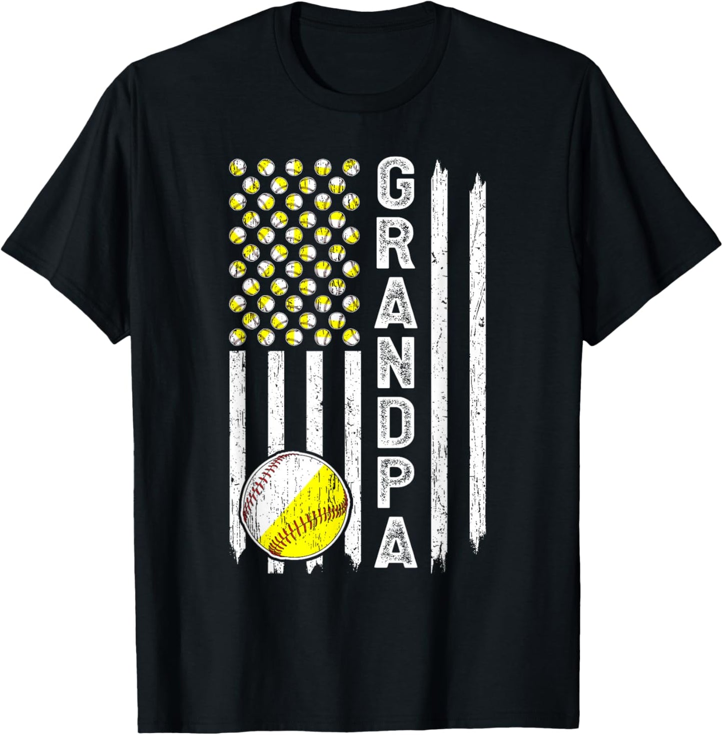 Grandpa American Flag Softball Baseball Grandpa T-Shirt - T-Shirt | Black