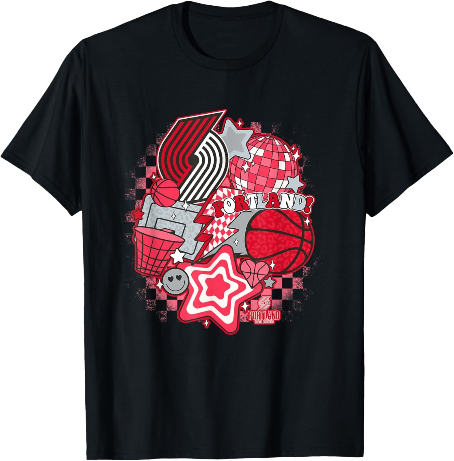 NBA Portland Trail Blazers Psychedelic Basketball Collage T-Shirt - T-Shirt | Black