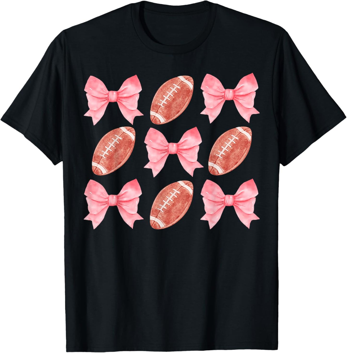 Football Sister Mom Tween Teen Girl Girly Pink Bow Preppy T-Shirt - T-Shirt | Black
