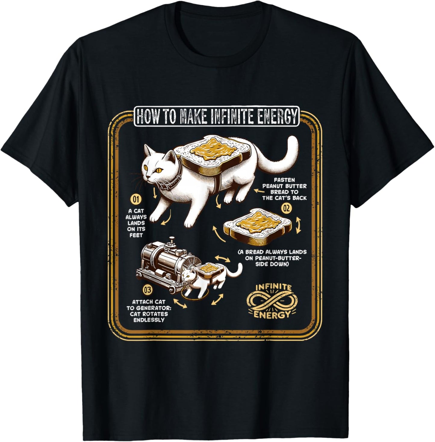 Funny Math Infinite Energy Cat And Mechanical Engineering T-Shirt - T-Shirt | Black