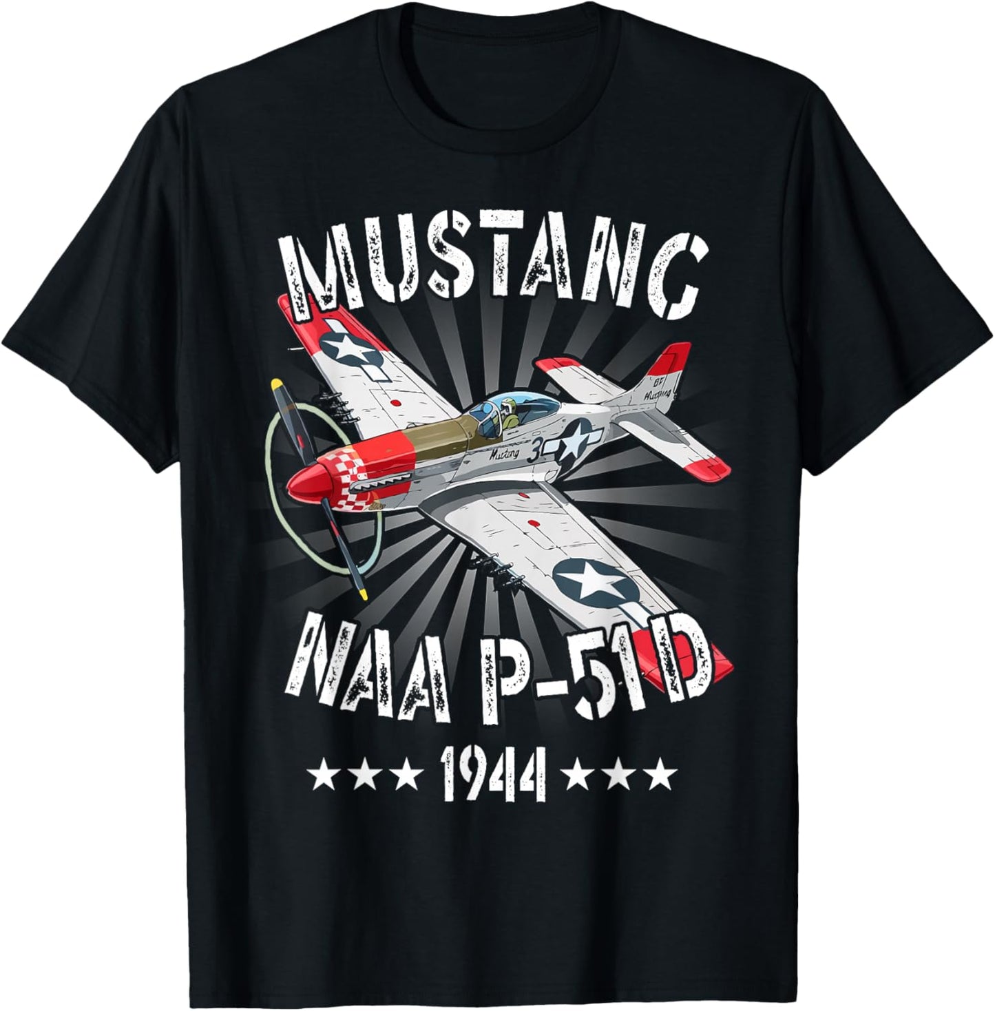 WW2 Planes Warbirds Fighter Aircraft Apparel P-51D Mustang Vintage North American P-51D Fighter Warbirds T-Shirt - T-Shirt | Black