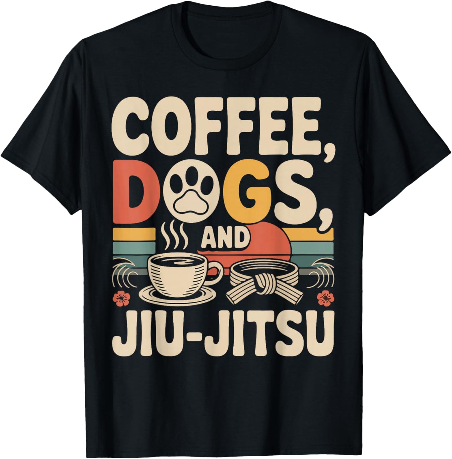 Jiu Jitsu Coffee Dog Retro Vintage Coffee Dogs and Jiu-Jitsu T-Shirt - T-Shirt | Black