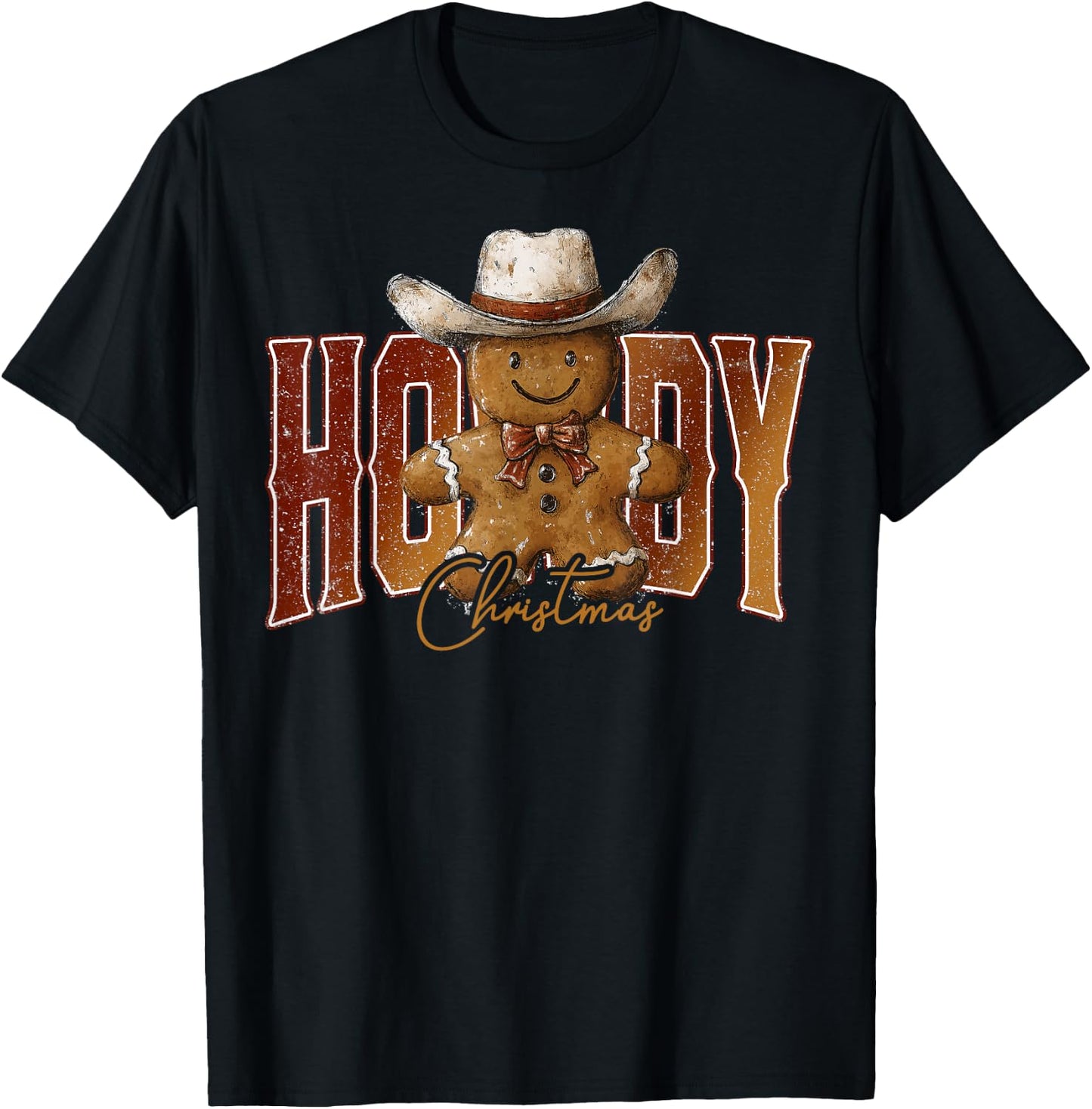 Howdy Christmas Gingerbread Man Cowboy Rodeo Western Country T-Shirt - T-Shirt | Black