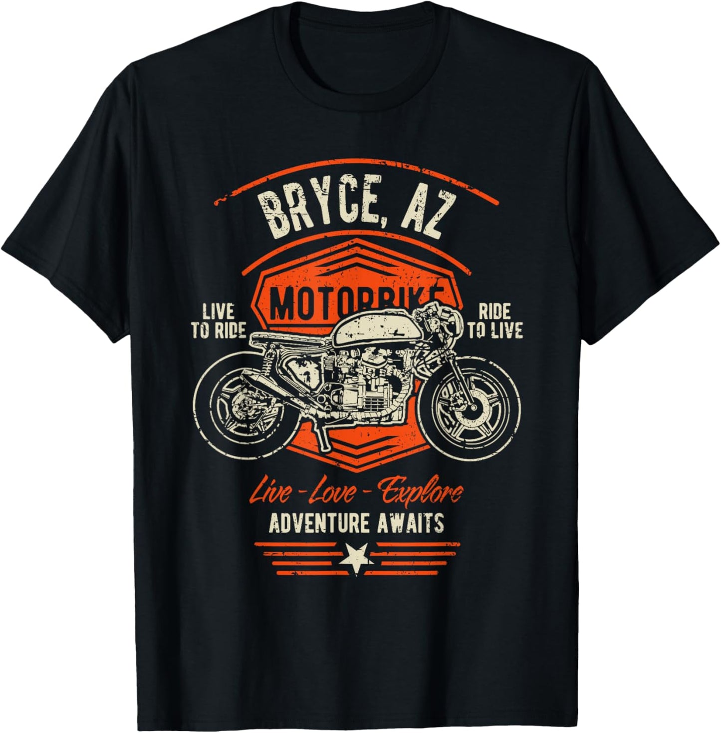 Bryce AZ USA Retro Distressed Style Motorcycle Design T-Shirt - T-Shirt | Black