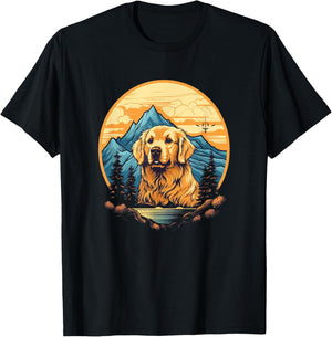 Retro Golden Retriever Men Women Kids T-Shirt - T-Shirt | Black