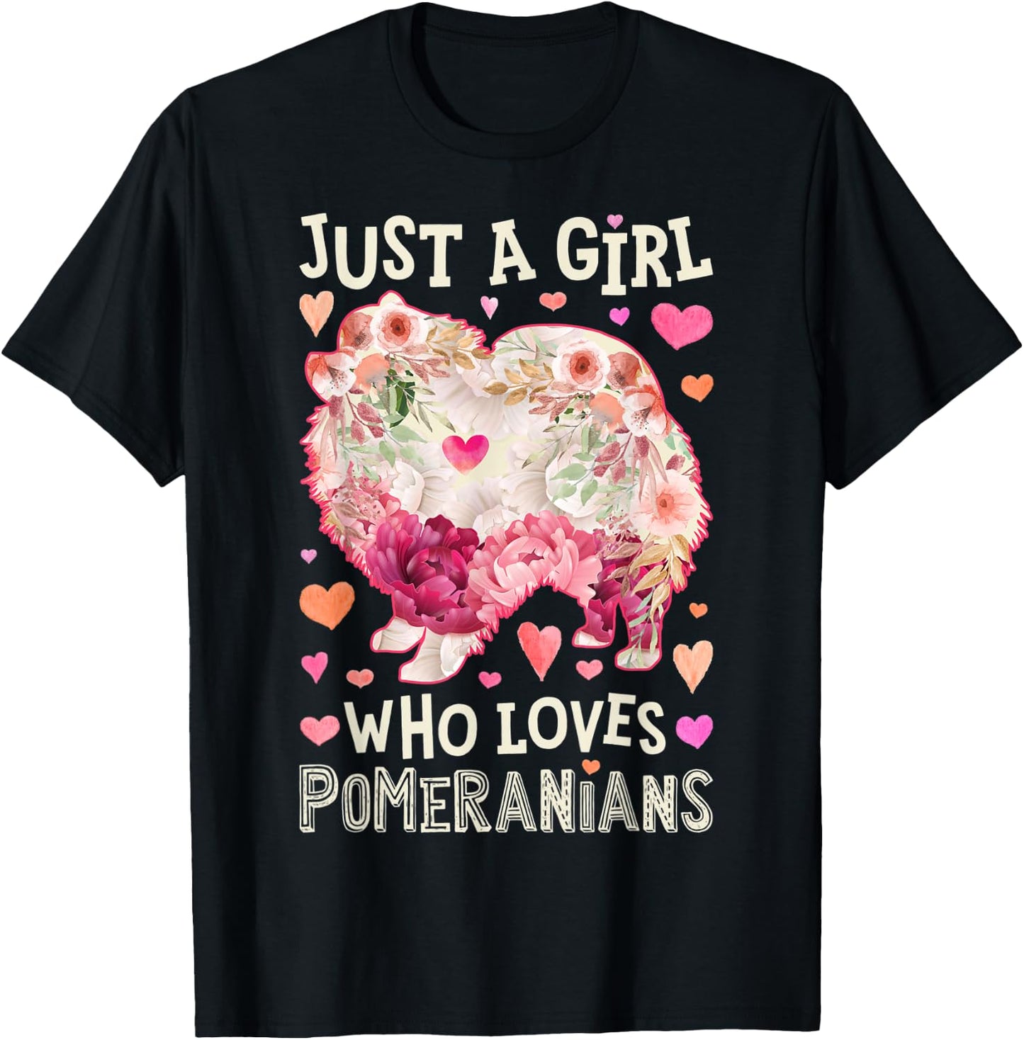 Pomeranian Just A Girl Who Loves Dog Flower Women Floral T-Shirt - T-Shirt | Black