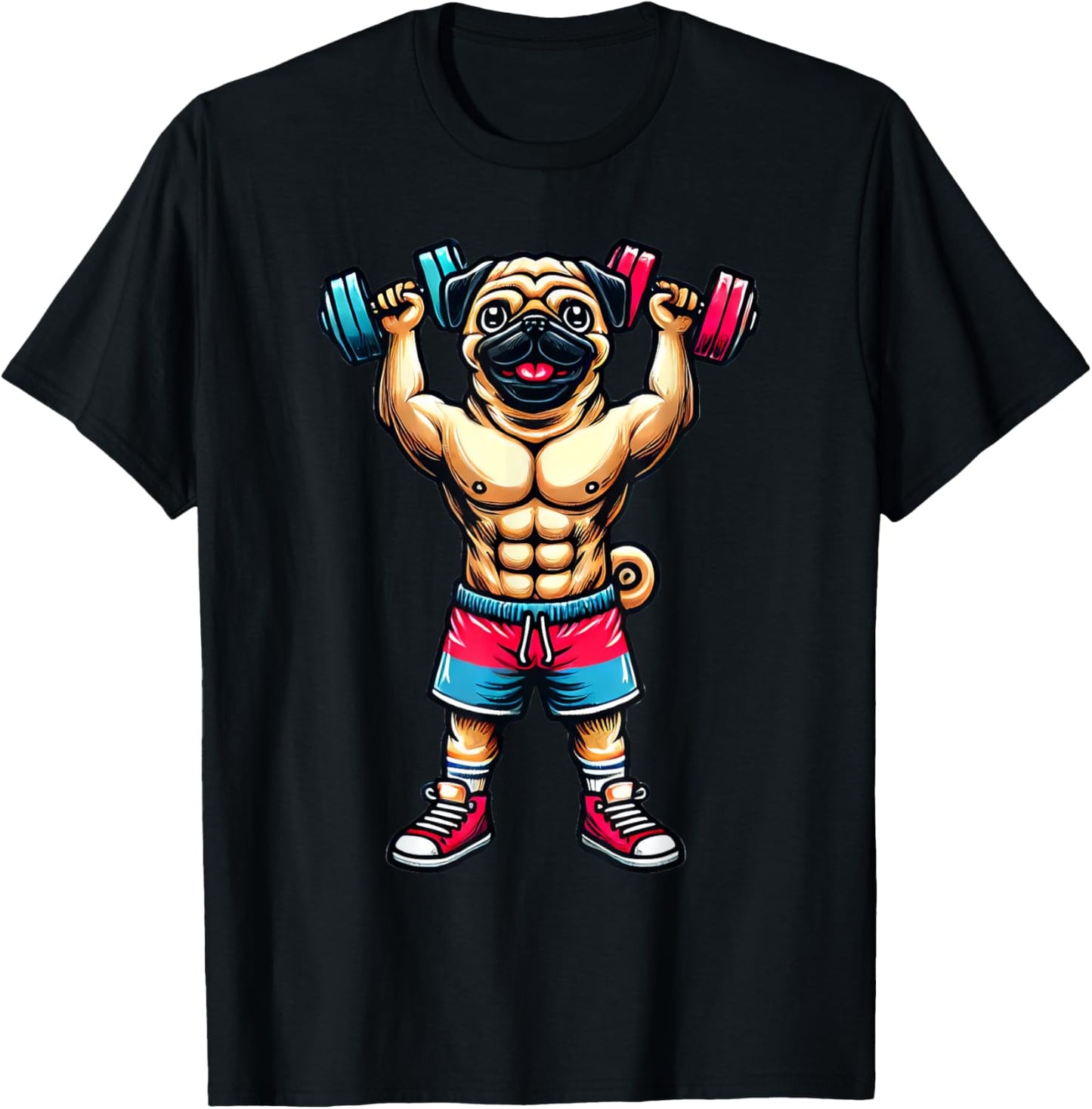 Dog Pug Powerlifting Weightlifting Gym Workout T-Shirt - T-Shirt | Black