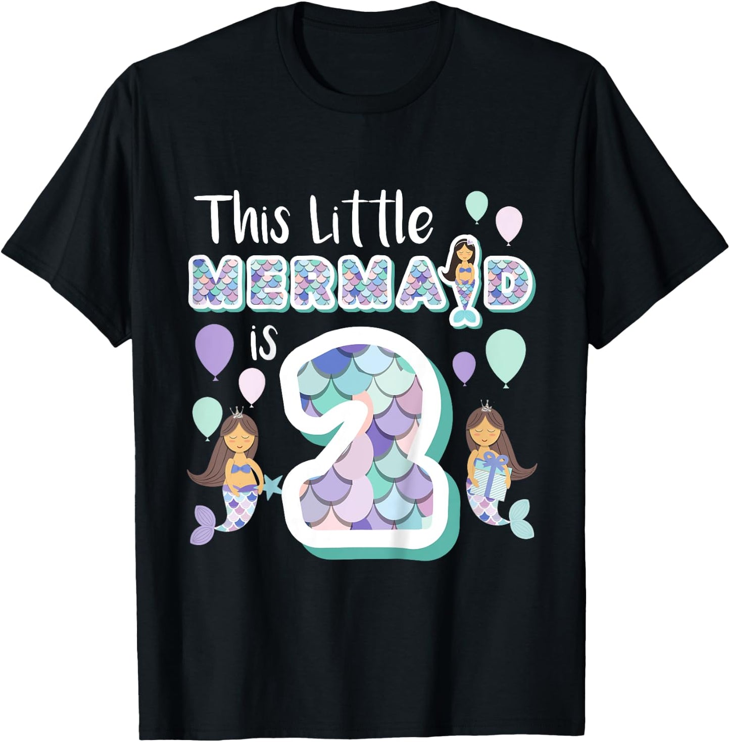 2 Year Old Mermaid Birthday Party Theme Girl 2nd Girls Gift T-Shirt - T-Shirt | Black