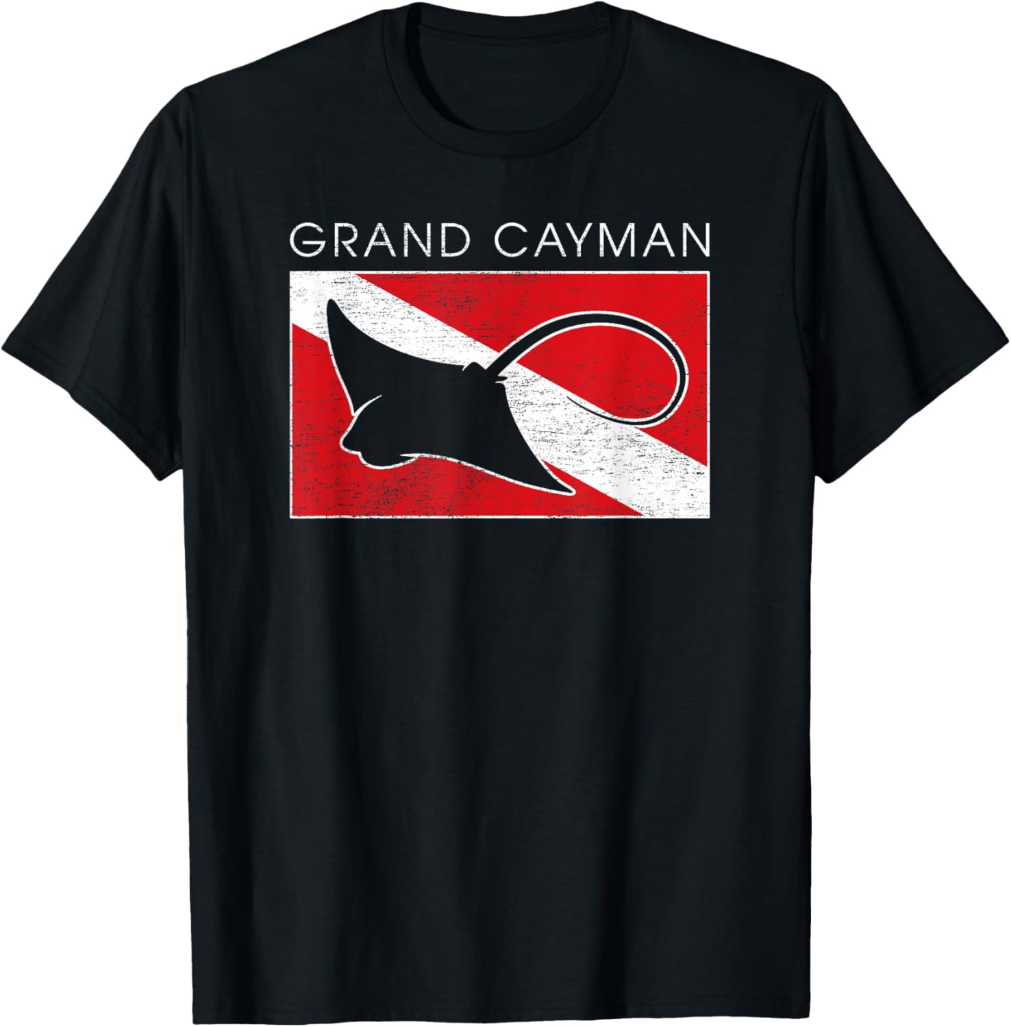 Stingray Grand Cayman Islands Scuba Dive Flag T-Shirt - T-Shirt | Black