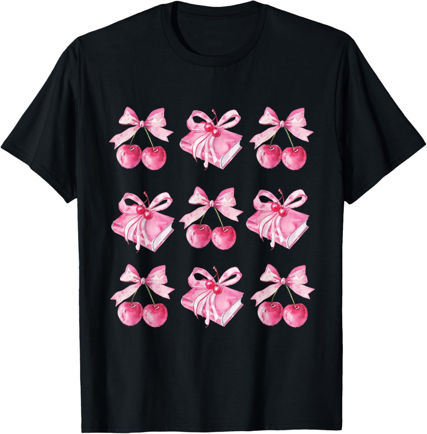 Coquette bow teacher student back to school books pink bows T-Shirt - T-Shirt | Black