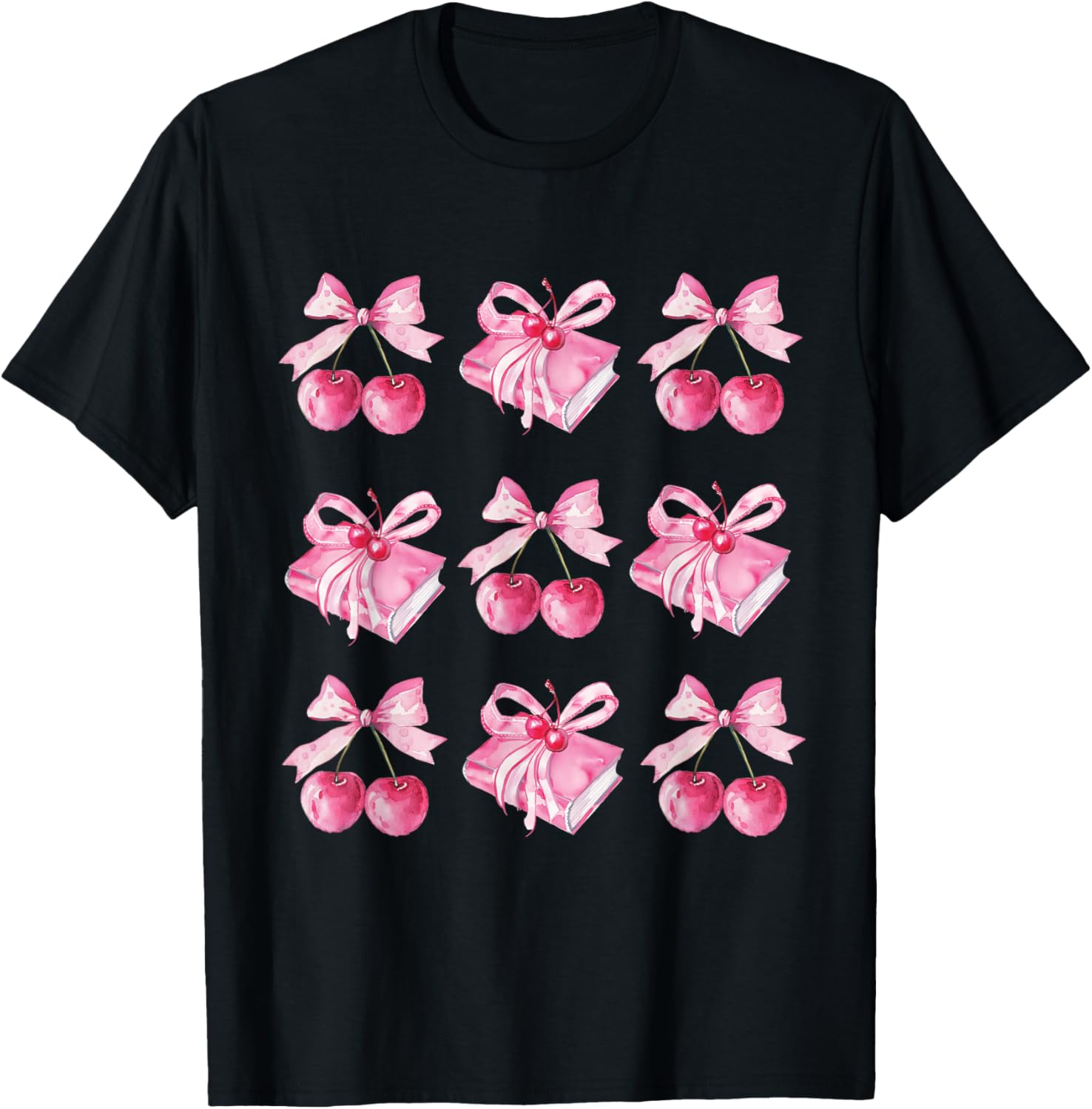 Coquette bow teacher student back to school books pink bows T-Shirt - T-Shirt | Black