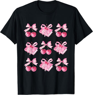 Coquette bow teacher student back to school books pink bows T-Shirt - T-Shirt | Black