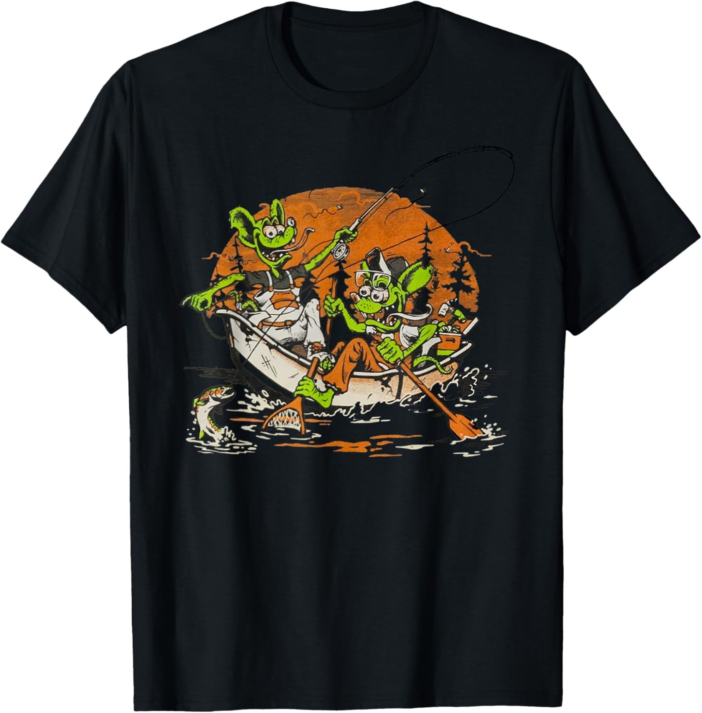 River Rats Mouse Monster Fishing On Halloween T-Shirt - T-Shirt | Black