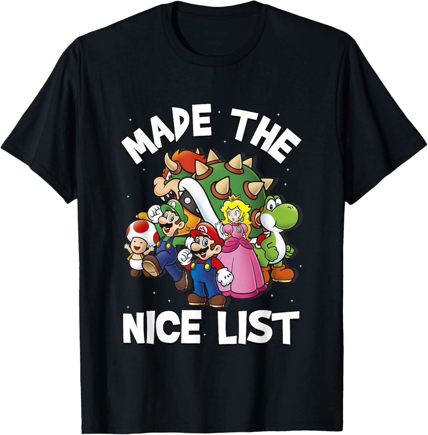 Super Mario Christmas Made The Nice List Group Shot T-Shirt - T-Shirt | Black