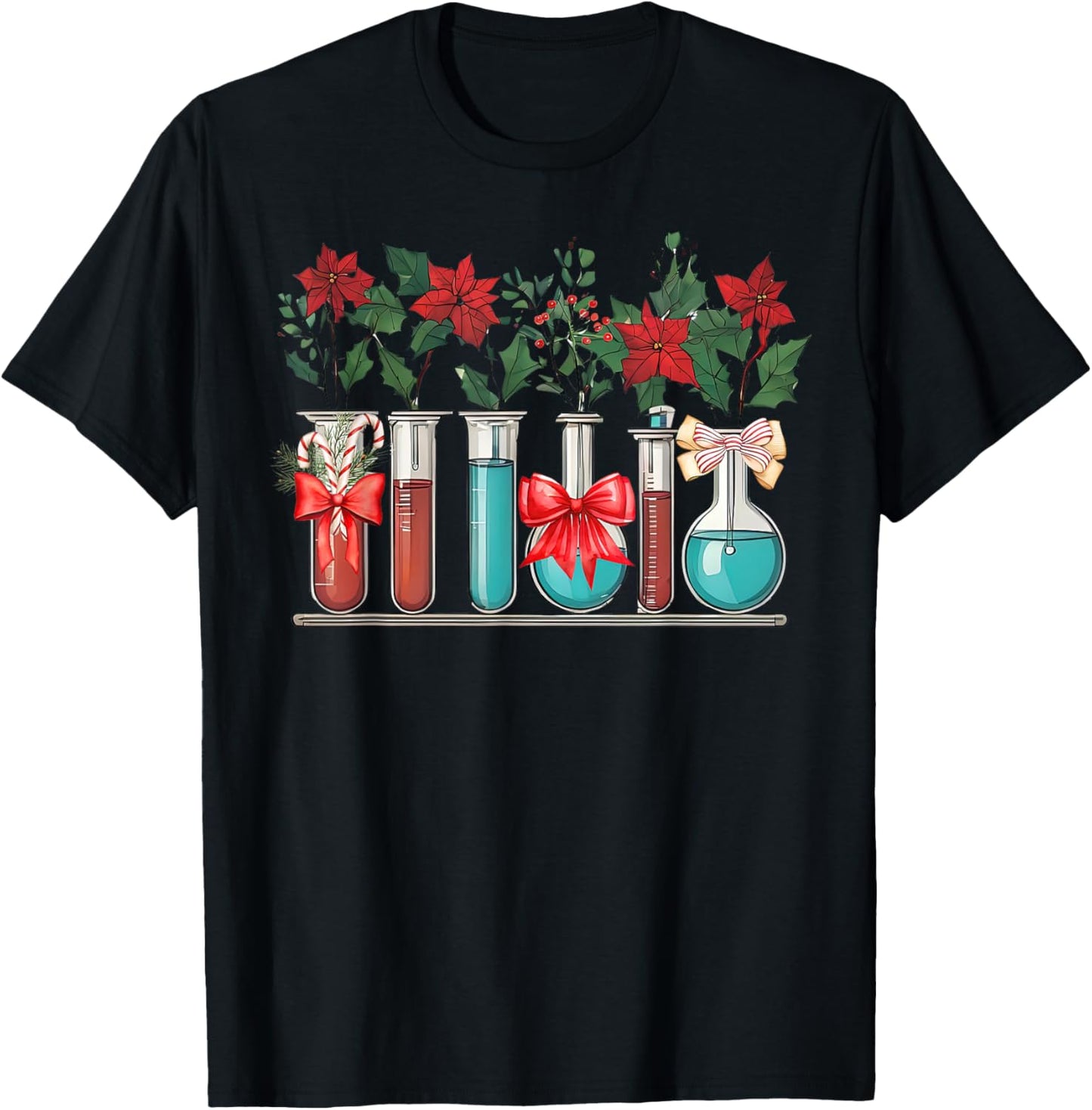 Test Tube Flower Christmas Chemistry Nerd Science Teacher T-Shirt - T-Shirt | Black
