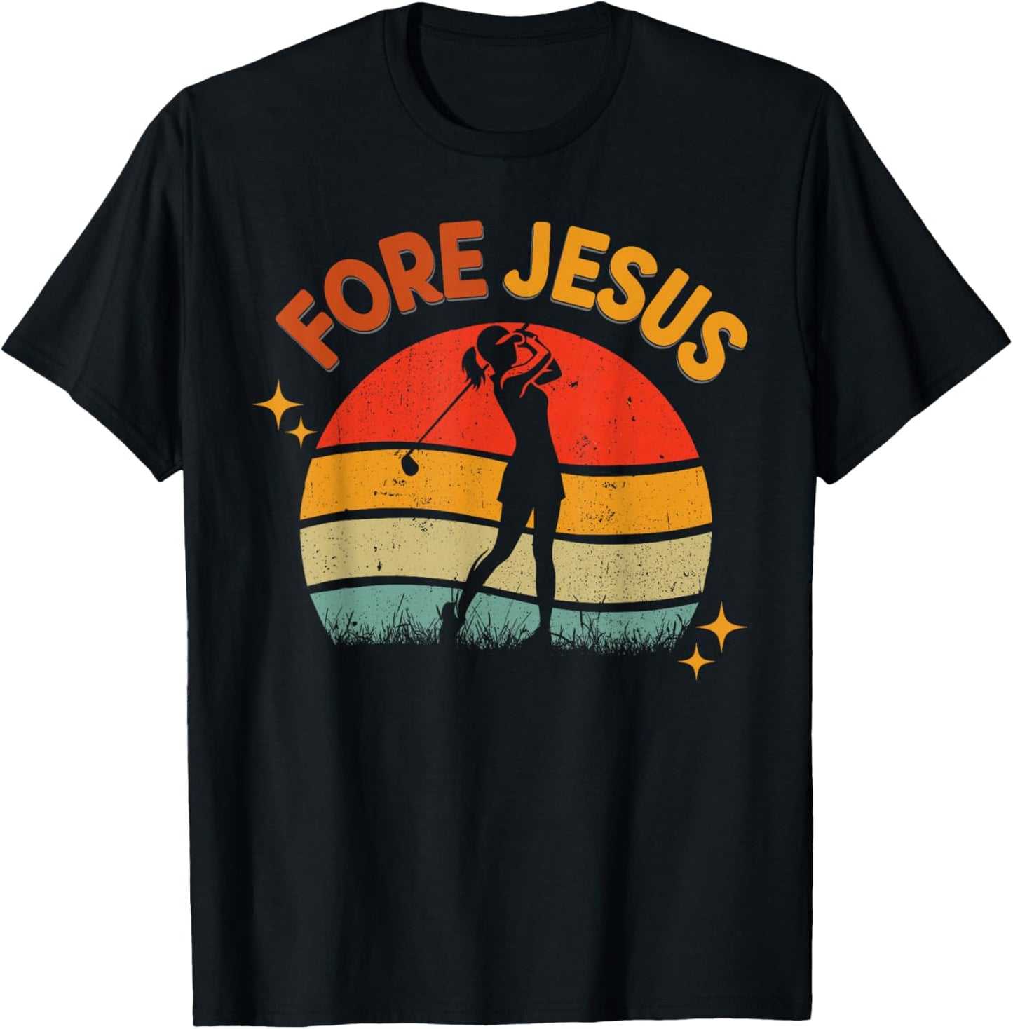 FORE Jesus Christian Golf Retro 70s Religious Golfing T-Shirt - T-Shirt | Black