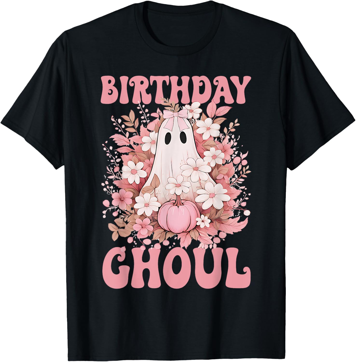 Birthday Ghoul Floral Ghost Bow Halloween Birthday Girls T-Shirt - T-Shirt | Black