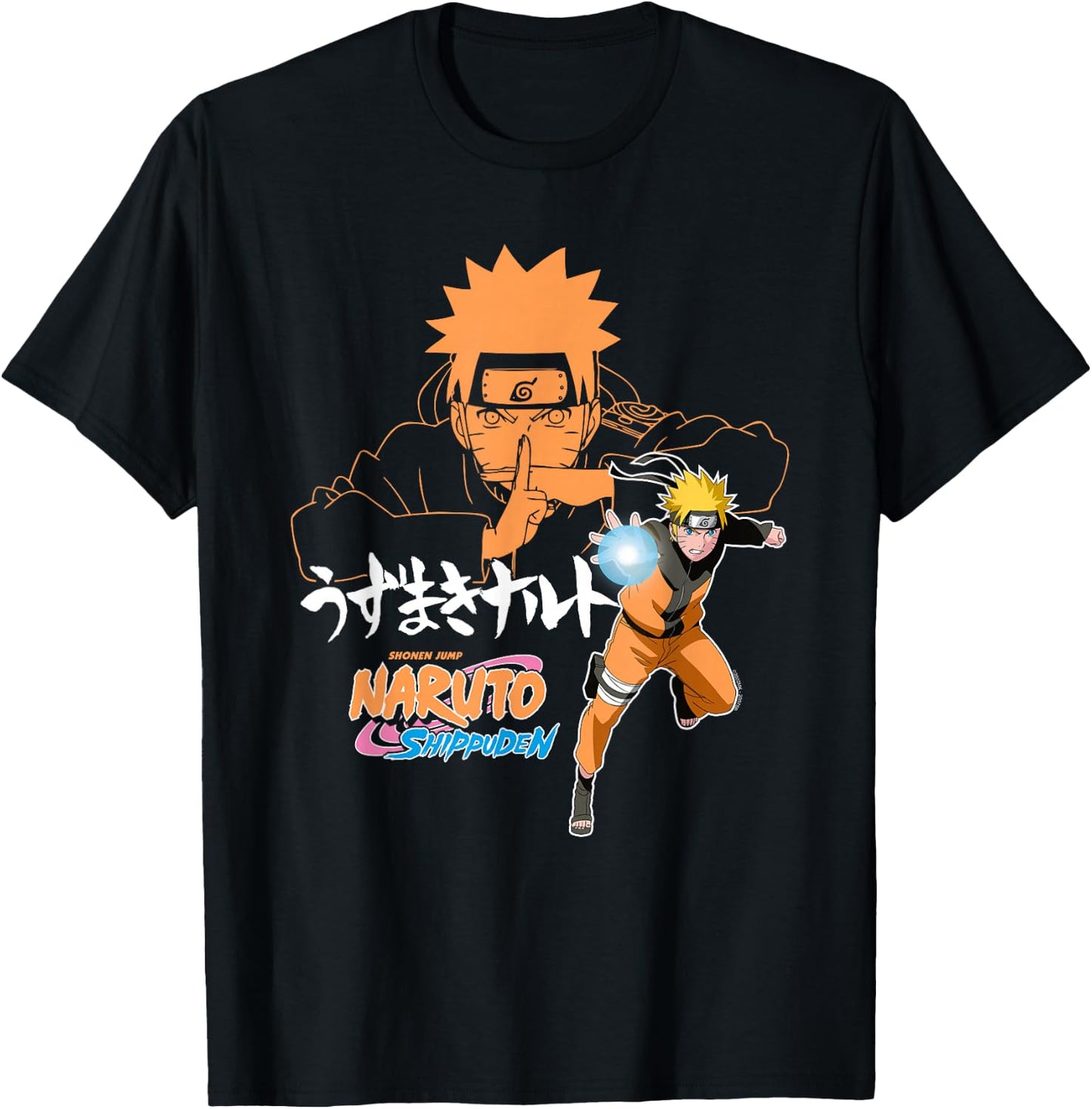 Naruto Shippuden Naruto Uzumaki Jutsu with Kanji Anime T-Shirt - T-Shirt | Black