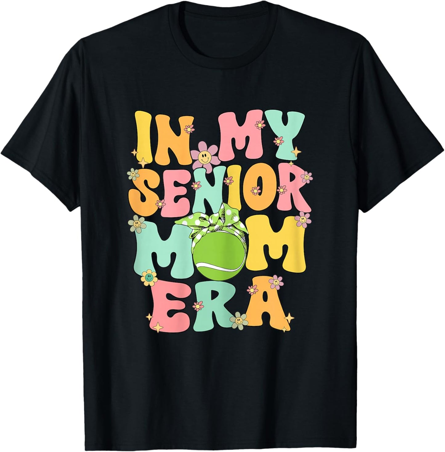 In My Senior Tennis Mom Era Groovy Senior Mom Tennis 2025 T-Shirt - T-Shirt | Black
