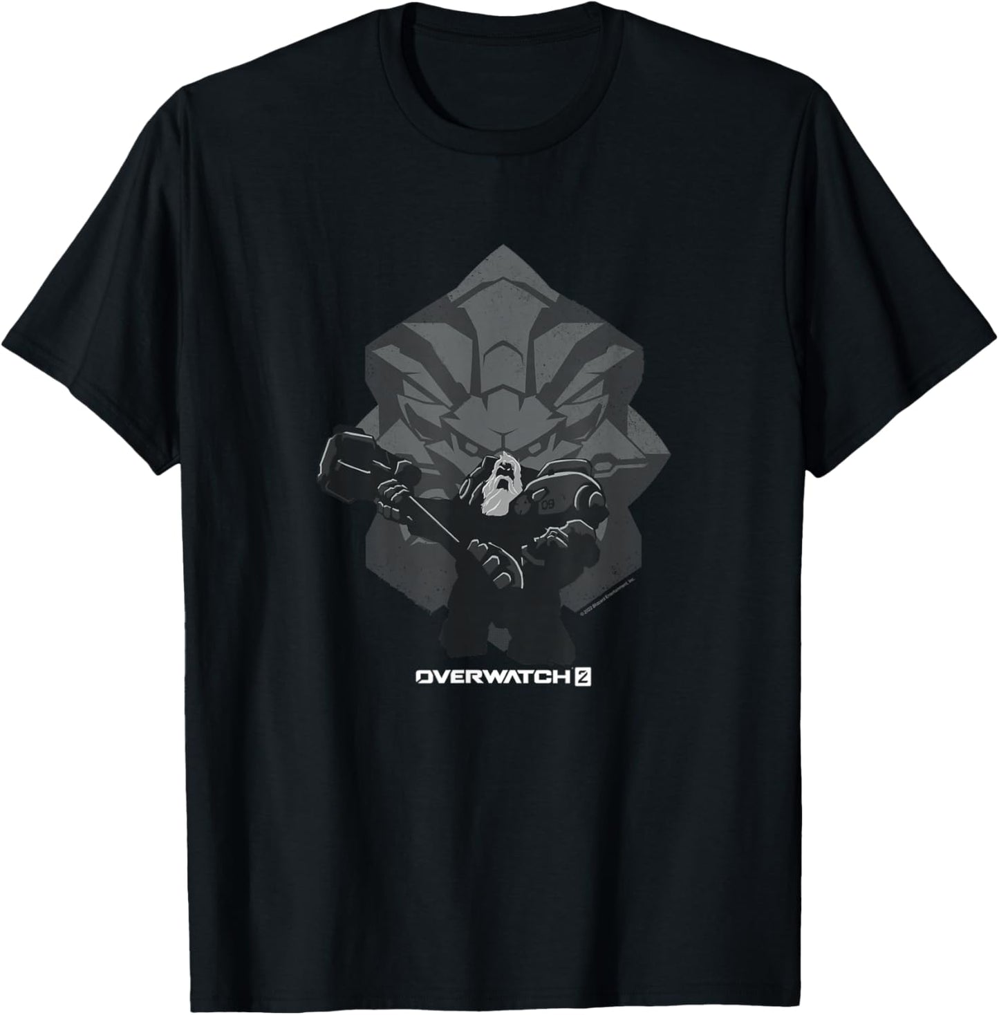 Overwatch 2 Powerful Strong Reinhardt Silhouette Chest Logo T-Shirt - T-Shirt | Black
