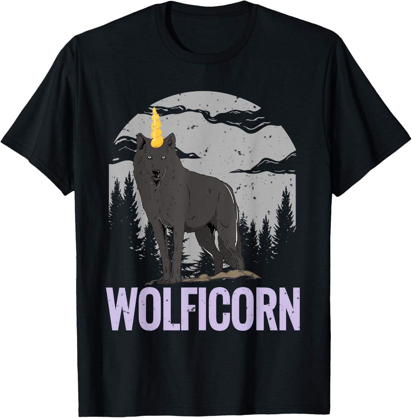 Wolf T Shirt Women Men Kids Wolficorn Unicorn Gift T-Shirt - T-Shirt | Black